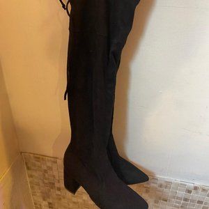 Black thigh high -Tie up-Suede like boots (New-sz 8)